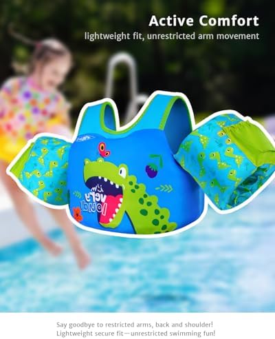 Toddler Swim Vest for 1-3-5,6,7,8,9 Years Old, Puddle Pool Floats Kids Jumper 20-30-50-60-70 Pounds, Swimming Arm Floaties with Shoulder Harness Arm Wings for Swimmies, Toddlers, Boys, Girls