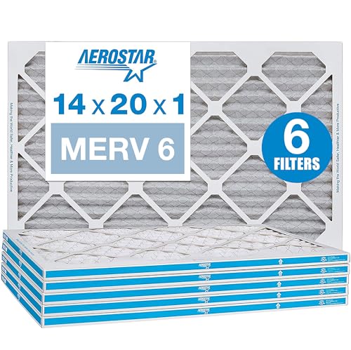 Aerostar 14x20x1 MERV 6 Pleated Air Filter, AC Furnace Air Filter, 6 Pack (Actual Size: 13 3/4"x 19 3/4" x 3/4")
