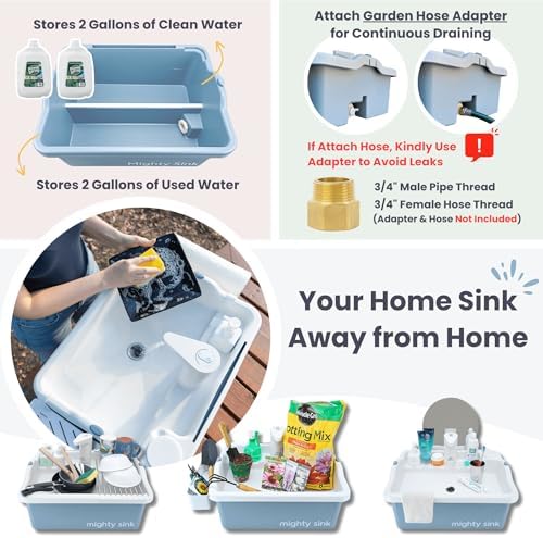 Enhanced Portable Sink: Patented Design, Electronic Faucet, 2-Gallon Capacity, Easy Setup, Instant Indoor & Outdoor Use - Ideal for Washing Dishes, Camping Hygiene, Gardening, Pottery & More