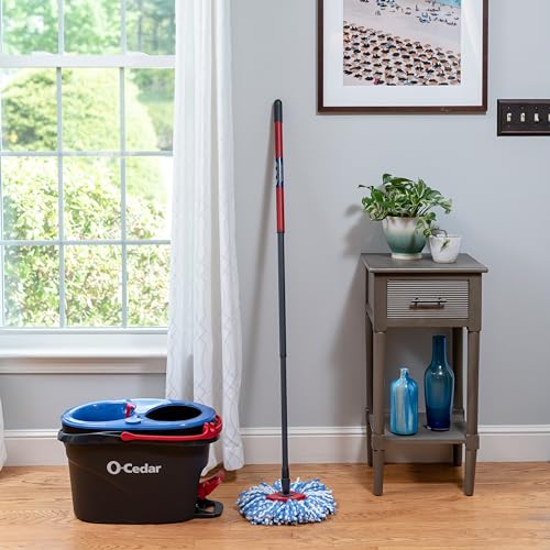 O-Cedar RinseClean Spin Mop & Bucket System + 2 Extra Mop Heads| Clean with Clean Water | Removes 99% of Bacteria