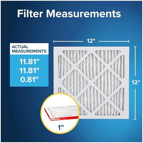 Filtrete 12x12x1 AC Furnace Air Filter, MERV 11, MPR 1000, Micro Allergen Defense, 3-Month Pleated 1-Inch Electrostatic Air Cleaning Filter, 2 Pack (Actual Size 11.81 x 11.81 x 0.81 in)