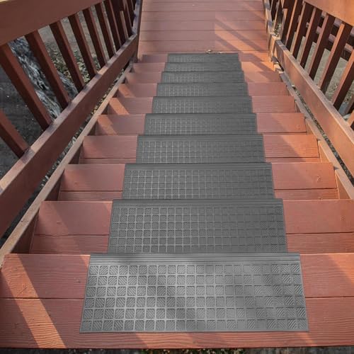 Ottomanson Indoor/Outdoor Hose-Wash Square Edge Design Non-Slip Rubber 10" x 25.5" Modern Stair Treads for Stairs, Garage, Patio, 5 Pack, Black