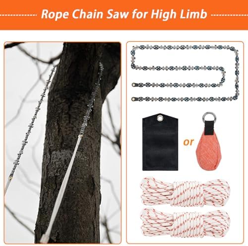 53 Inch High Limb Rope Saw with 14oz Throw Weight Bag, Hand Chainsaw with 68 Sharp Teeth Blades on Both Sides, Hand Rope Chain Saw Kit Includes Ergonomic Handles and Storage Case