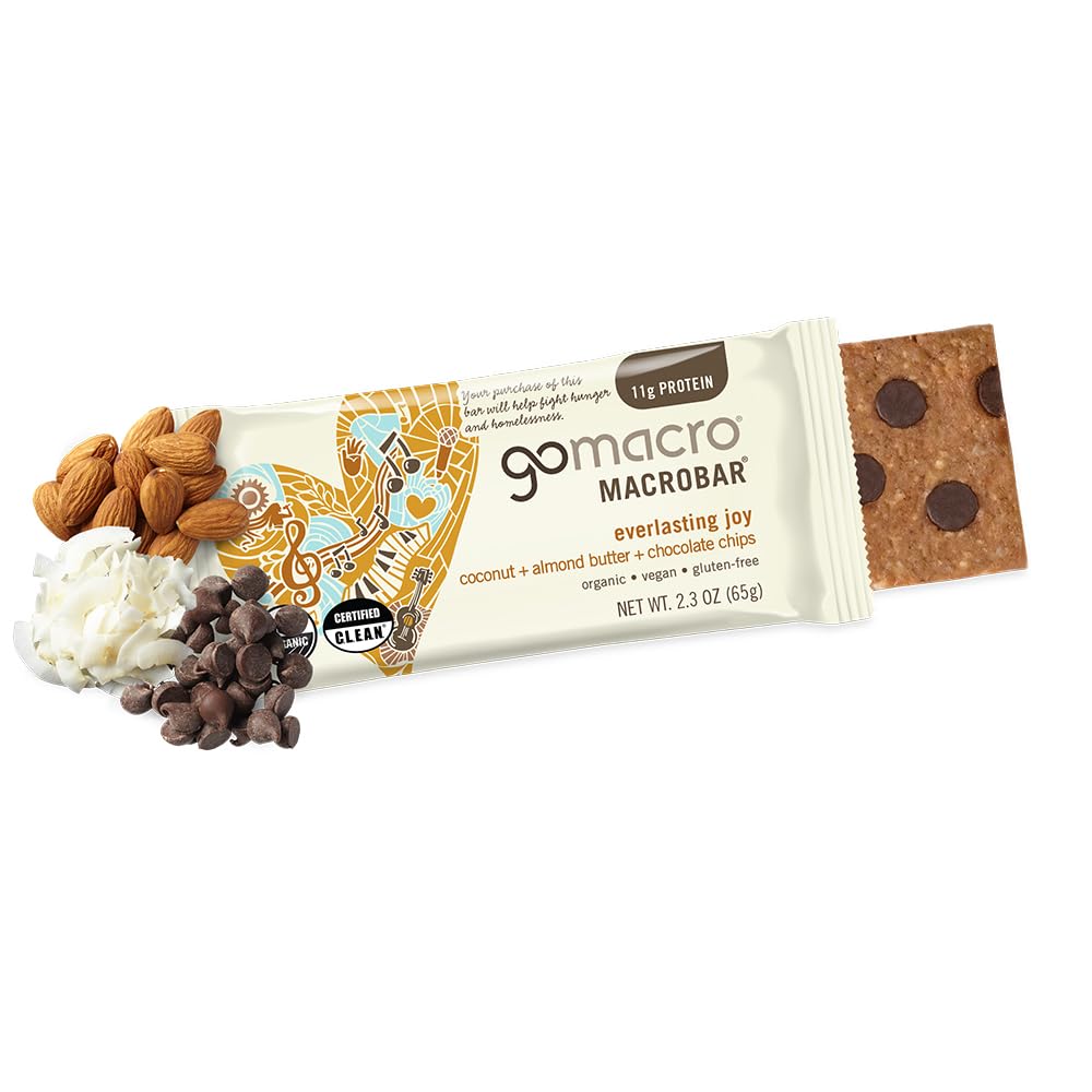 GoMacro MacroBar Organic Vegan Protein Bars - Coconut + Almond Butter + Chocolate Chips (2.3 Ounce Bars, 12 Count)