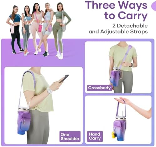 linmaya Water Bottle Carrier Bag with Phone Pocket for Stanley Cup 40/30oz,Insulated Neoprene Water Bottle Holder Cross-boday Bag with Adjustable Shoulder & Handheld Strap Stanley Cup Accessories