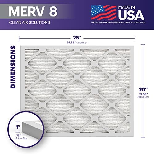 BNX TruFilter 20x25x1 Air Filter MERV 8 (12-Pack) - MADE IN USA – Dust & Pet Defense Electrostatic Pleated Air Conditioner HVAC AC Furnace Filters for Dust, Pet, Mold, Pollen MPR 600 – 700 & FPR 5