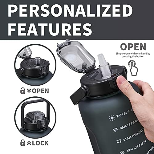 64oz,100oz,128oz Large Motivational Water Bottle with Time Marker, Leakproof & BPA Free Half Gallon Big Water Bottle with Straw Handle Tritan Frosted Water Jug for Gym,Fitness,Outdoor Sports