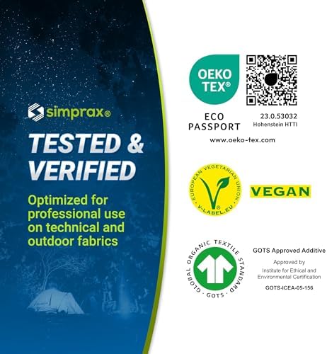 simprax® Tent Waterproofing Spray - Certified Eco-Friendly, UV-Stable & Biodegradable Waterproof Spray | Made in Germany | Waterproofing Spray Enhances Water-Repellency for Tent & Technical Textiles