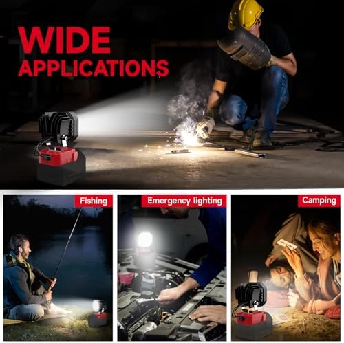 LED Work Light Compatible with Milwaukee 18V Battery, 40W 6000LM Flashlight, 18V Battery Cordless Work Light 120°Adjustable with Low Voltage Protection for Outdoors and Job Site Lighting