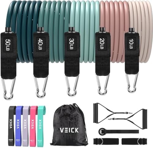 VEICK Resistance Bands, Exercise Bands, Workout Bands Set for Working Out with Handles for Men Women, Elastic Exercising Bands for Fitness Weights Work Out at Home Gym