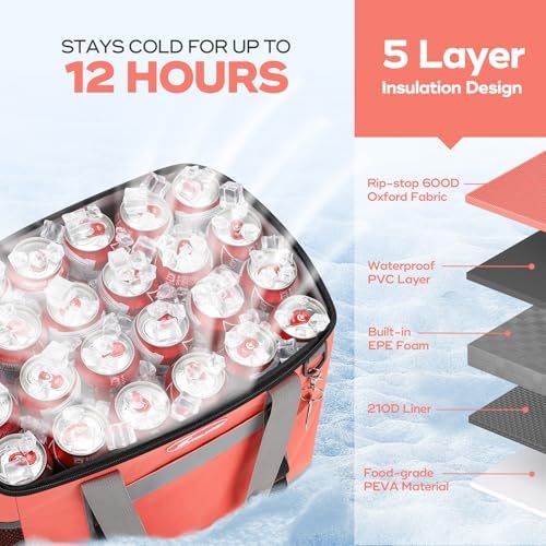 Maelstrom Soft Cooler Bag,Collapsible Soft Sided Cooler,24/30/60/75 Cans Beach Cooler,Ice Chest,Large Leakproof Camping Cooler,Portable Travel Cooler for Grocery Shopping,Camping,Road Trips