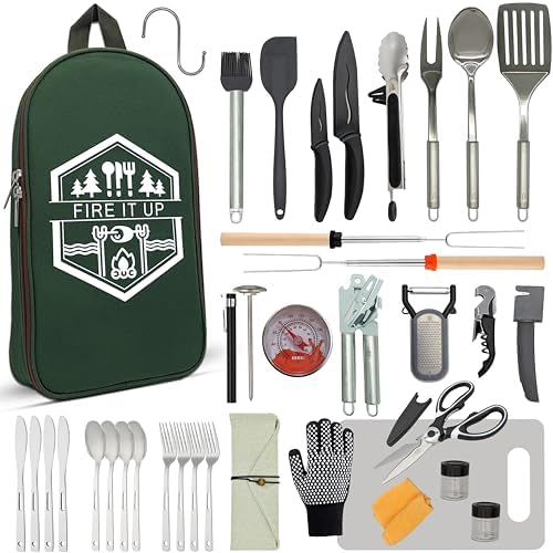 BOMKI Grilling & Camping Cookware - BBQ & Camp Cooking Set, Green Pro