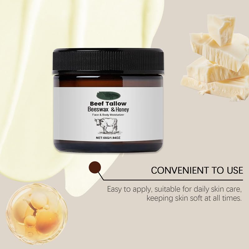 Beef Tallow Cow Fat Cream Moisturizing Face Body Moisturizer with Firms Softens Skin 1.94 oz