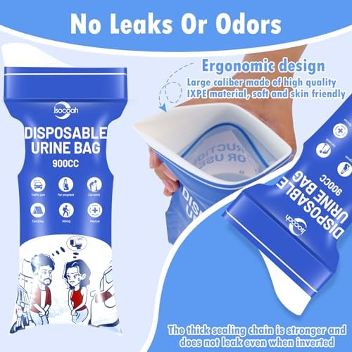 Disposable Urine Bags 900ML 8/12/24 Pieces, Emergency Portable Pee Bags for Women Men, Travel Urinal Bag, Unisex Urinal Toilet Bag for Road Trips Camping Hiking Traffic Jams