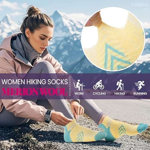 Velice Merino Wool Ankle Hiking Running Socks for Women Compression Support Thick Athletic Cushion Breathable No Show Socks 6 Pairs
