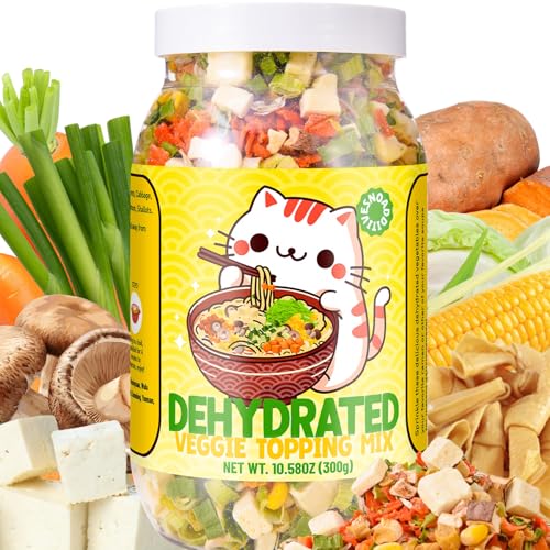 Ramen Toppings Mix Dehydrated Vegetables - Freeze-Dried Tofu & Vegetables, 100% Natural Vegetable Flakes, No Additive, Low Calorie, 10.58oz Dry Veggie for Cooking, Camping, Emergency Supply