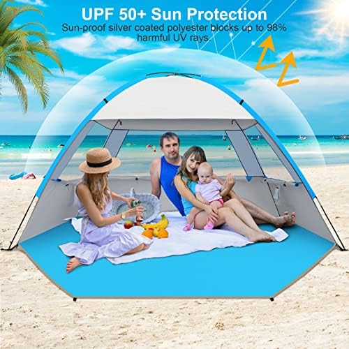 Gorich Beach Tent Sun Shelter for 3/4-5/6-7/8-10 Person with UPF 50+ UV Protection, Lightweight & Easy Setup Beach Shade Canopy, Portable Beach Shade Tent Beach Cabana