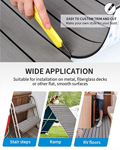 OCEANBROAD EVA Foam Boat Flooring with 3M Adhesive Backing Marine Self-Adhesive Decking 96''x45.6''/36''/28.8''/16.8'', 48''x16.8'' Faux Teak Sheet for Jon Boats Swim Platform Helm Pad RV Floor