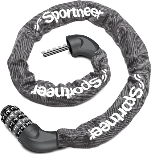 Sportneer Bike Lock: 5 Digit Combination High Security Anti Theft Bike Chain Lock - 3.2/3.6/4ft Heavy Duty Keyless Bicycle Lock for Bike, Motorcycle, Scooter, Door & Gate - 4/6mm Thick, Easy to Use