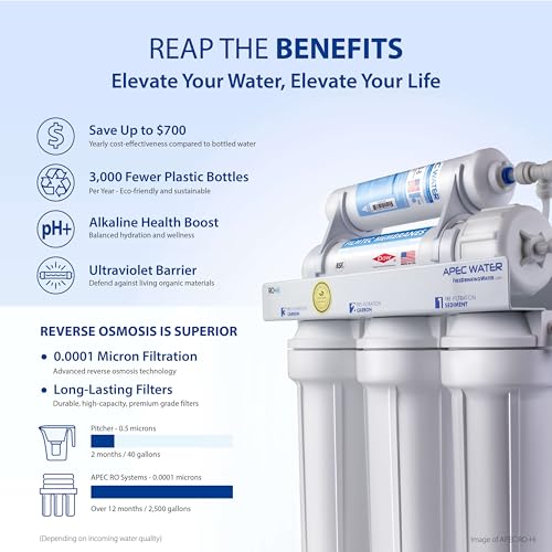 APEC Water System ROES-PHUV75 Essence Series Top Tier Alkaline Mineral pH+ and UV Ultra-Violet Sterilizer 75 GPD 7-Stage Ultra Safe Reverse Osmosis Drinking Water Filter System