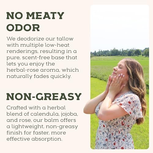 Beef Tallow for Skin - Beef Tallow For Face - Tallow Face Moisturizer - Beef Tallow Moisturizer - Tallow Balm - Grass Fed Beef Tallow For Skin - Tallow Face Cream Lotion (5.0, Herbal-Rose)