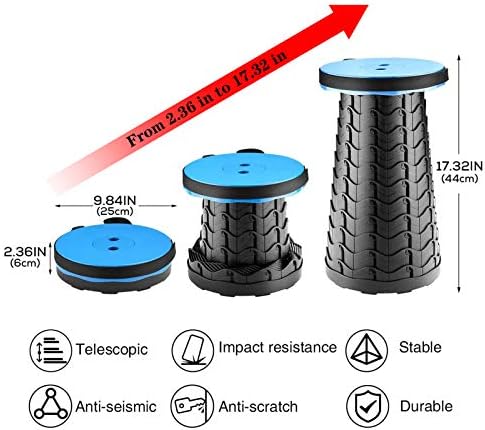 Hesanzol Portable Telescoping Stool, Retractable Folding Stool for Camping Garden Fishing Hiking Travel BBQ, Adjustable Collapsible Stools Max Load 400lbs