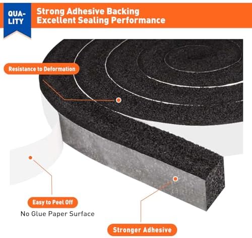 MAGZO Weather Stripping Door Seal 1 Inch W X 1 Inch T X 26 Ft Total Length, Strong Adhesion and High Resilience Air Conditioner Foam Insulation (6.5ft x 4 Rolls)