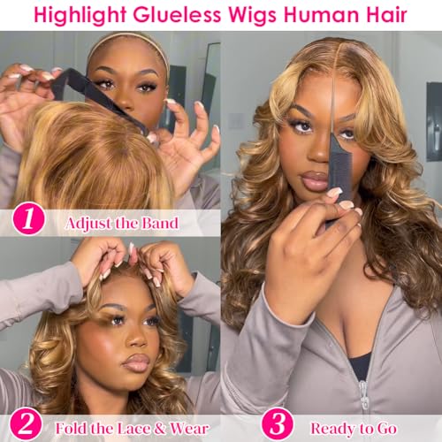 Hedy #4/27 Ombre Highlight Glueless Lace Front Wigs Human Hair Body Wave Wigs for Black Women Pre Plucked with Baby Hair 150% Density 4x4 Lace Closure (22 Inch, #4/27 Highlight Color)