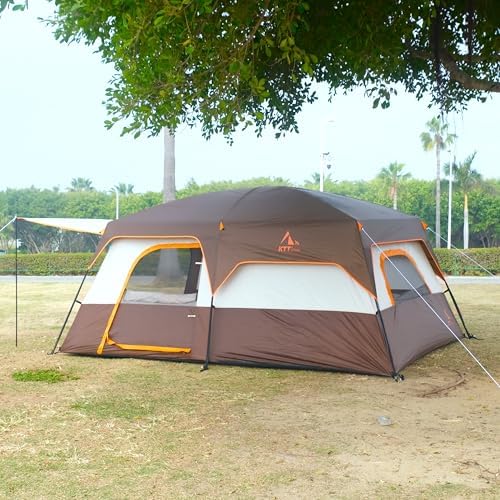 KTT Extra Large Tent 10-12-14 Person(B),Family Cabin Tents,2 Rooms,3 Doors and 3 Windows with Mesh,Straight Wall,Waterproof,Double Layer,Big Tent for Outdoor,Picnic,Camping,Family Gathering