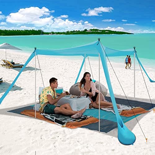Beach Canopy, Beach Tent Sun Shelter with Beach Blanket,Beach Shade 11x11 FT with UPF 50+ UV Protection, Beach Sun Shade Canopy for Beach, Camping, Backyard and Picnics.