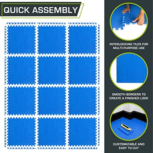 ProsourceFit Puzzle Exercise Mat ½ in, EVA Interlocking Foam Floor Tiles for Home Gym, Mat for Home Workout Equipment, Floor Padding for Kids, Black, 24 in x 24 in x ½ in, 48 Sq Ft - 12 Tiles