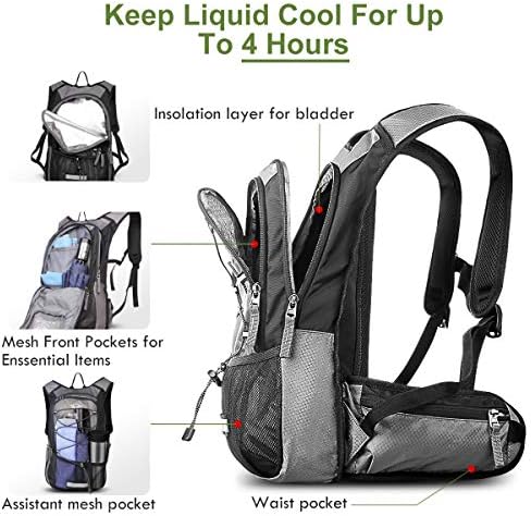 Hydration Pack, Insulated Hydration Backpack with 2L BPA Free Water Bladder and Storage, Hiking Backpack for Men, Women, Kids for Running, Cycling, Camping - Keep Liquid Cool up to 5 Hours