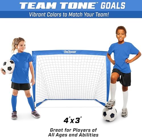 GoSports Portable Soccer Goals for Kids - 13 Color Options - Choose 4 x 3 ft or 6 x 4 ft - Team Tone Pop Up Nets for Backyard