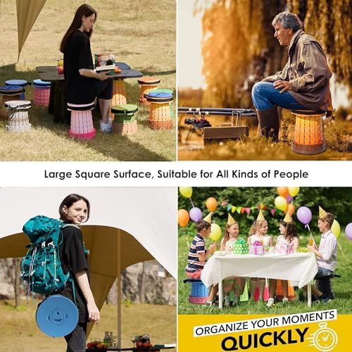 ALEVMOOM Upgraded XXL 19.7" Portable Collapsible Stool with Cushion,Telescoping Folding Stool for Adults,Yet More Sturdy Camping Stool with Load Capacity 1000lbs,for Outdoor Garden Hiking BBQ