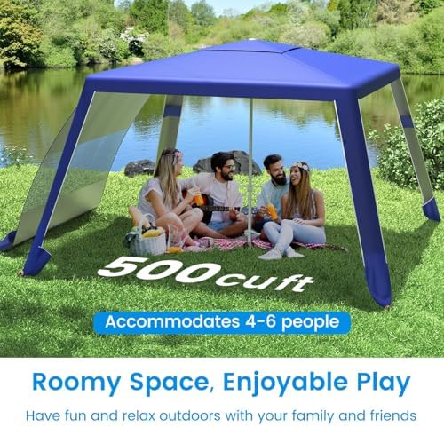 MoKo Beach Cabana, 8'×8' Large Beach Canopy with Side Wall, UPF 50+ Protection Easy Setup Beach Tent Sun Shelter, Adjustable Height Wind Resistant Cabana Beach Tent for Whole Family, Navy Blue