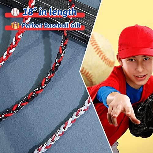Junkin Baseball Necklaces Three Braided Rope Titanium Necklace for Team Gifts Boys Men Player Softball Fans Sports