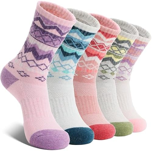 EBMORE Womens Merino Wool Hiking Socks Thermal Warm Winter Crew Cushion Work Boot Outdoor Socks 5 Pairs