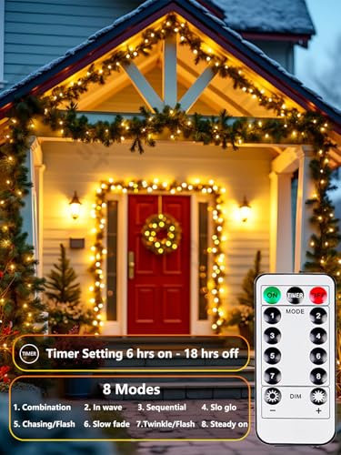 4 Pack 100 LED Fairy Lights Battery Operated with Remote, 33FT Waterproof Twinkle Lights with Timer & 8 Modes, Fairy String Light Outdoor Indoor for Bedroom Classroom DIY Christmas Decor (Warm White)