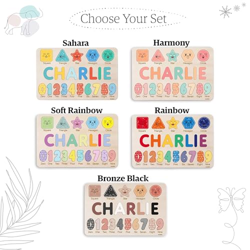 Personalized Wooden Name Puzzle with Numbers and Shapes, Custom Gift for Baby, 1st, Newborn Gift, Baby Shower, 1st Birthday, Educational Toys for Toddlers, Preschool Puzzle for Kids