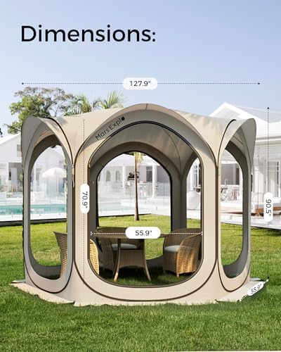 Screen Pop Up House Room Tent, Canopy Sun Shade Shelter for Camping, Patio, Backyard, Deck & Outdoor Activities, Portable Gazebo, Not Waterproof, 10'x10',Beige