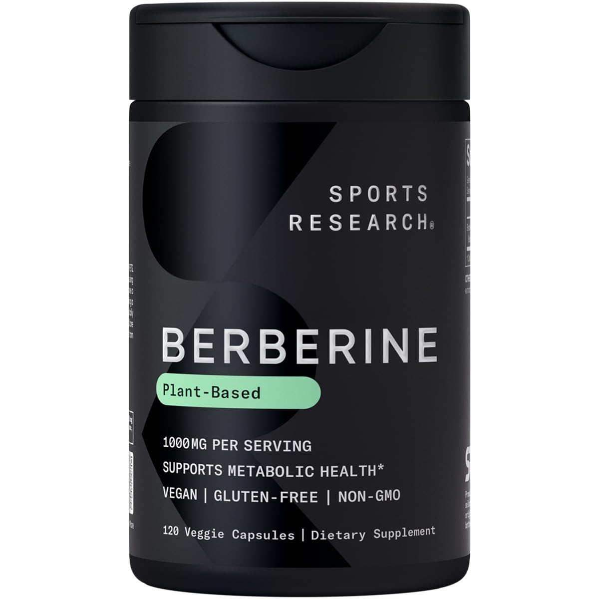 Sports Research Berberine - Herbal Ayurvedic Metabolic Health Support - 500mg - 120 Capsules - Vegan Certified, Gluten-Free, Non-GMO