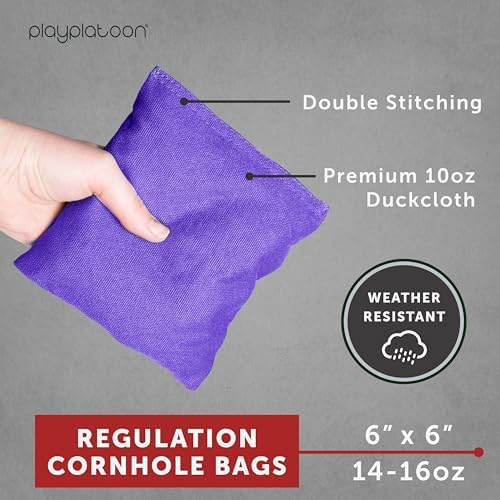 Play Platoon Cornhole Bags Weather Resistant- Set of 8 Regulation Bean Bags for Tossing- Official Professional Size & Weight Corn Hole Bags Two Color All Weather Cornhole Beans Bag Set with Tote Bag
