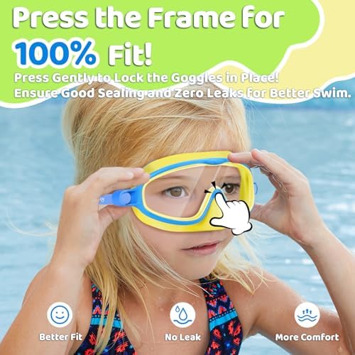 Vvinca 2 Pcs Kids-Swim-Goggles with Nose Cover, Swimming Diving Mask Wide View Anti Fog UV Anti Shattered Lens for Kids 3-6