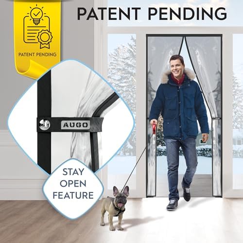 AUGO Magnetic Thermal Insulated Door Curtain - Transparent EVA Door Cover for Winter- Keeps Warm Air in and Cold Air Out - Home Winterizing Products - Patent Pending Keep Open Feature - 38 x 83 Inch