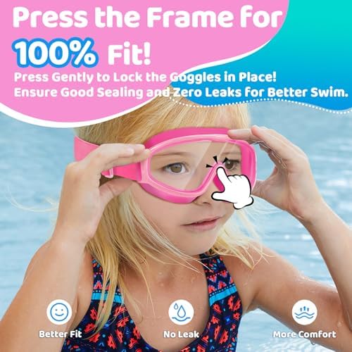 Vvinca Kids Goggles with Comfort Fabric Strap, Kids Swim Goggles Wide View Anti-Fog/UV No Leaking Swimming Goggles for 3-14