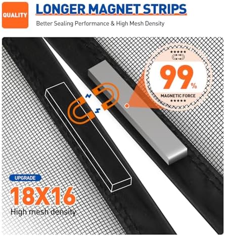 MAGZO Magnetic Screen Door Fit Door Size 36 x 80 Inch, Screen Size 38" x 81" Strong Magnet Door Mesh with Reinforced Hook & Loop for Patio Door, Front Door, Doorway, Black