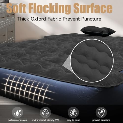 Truck Bed Mattress, Truck Bed Air Mattress for 5.5-5.8ft Full Size Short Beds, Inflatable Camping Air Mattress, Truck Tent Accessories with Pump & Carry Bag(A-Black)