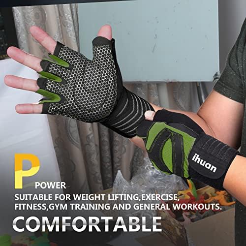 ihuan Ventilated Weight Lifting Gym Workout Gloves with Wrist Wrap Support for Men & Women, Full Palm Protection, for Weightlifting, Training, Fitness, Hanging, Pull ups