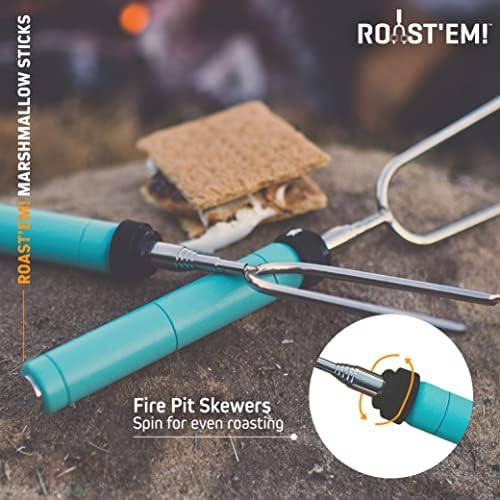 Rotating Marshmallow Roasting Sticks, Set of 5 Extra Long Telescoping Marshmallow Sticks for Fire Pit, Campfire & Bonfire, Camping Accessories