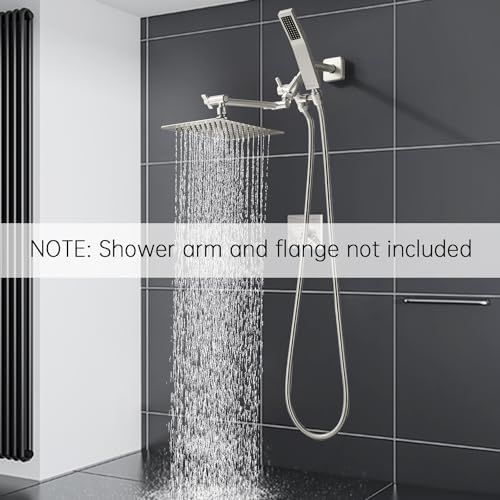 G-Promise All Metal 8 Inch Dual Square Shower Head with Handheld Combo, Rain Shower Head, Adjustable Extension Arm, Smooth 3-Way Diverter, 71 Inch Extra Long Hose - A Bathroom Upgrade (Brushed Nickel)